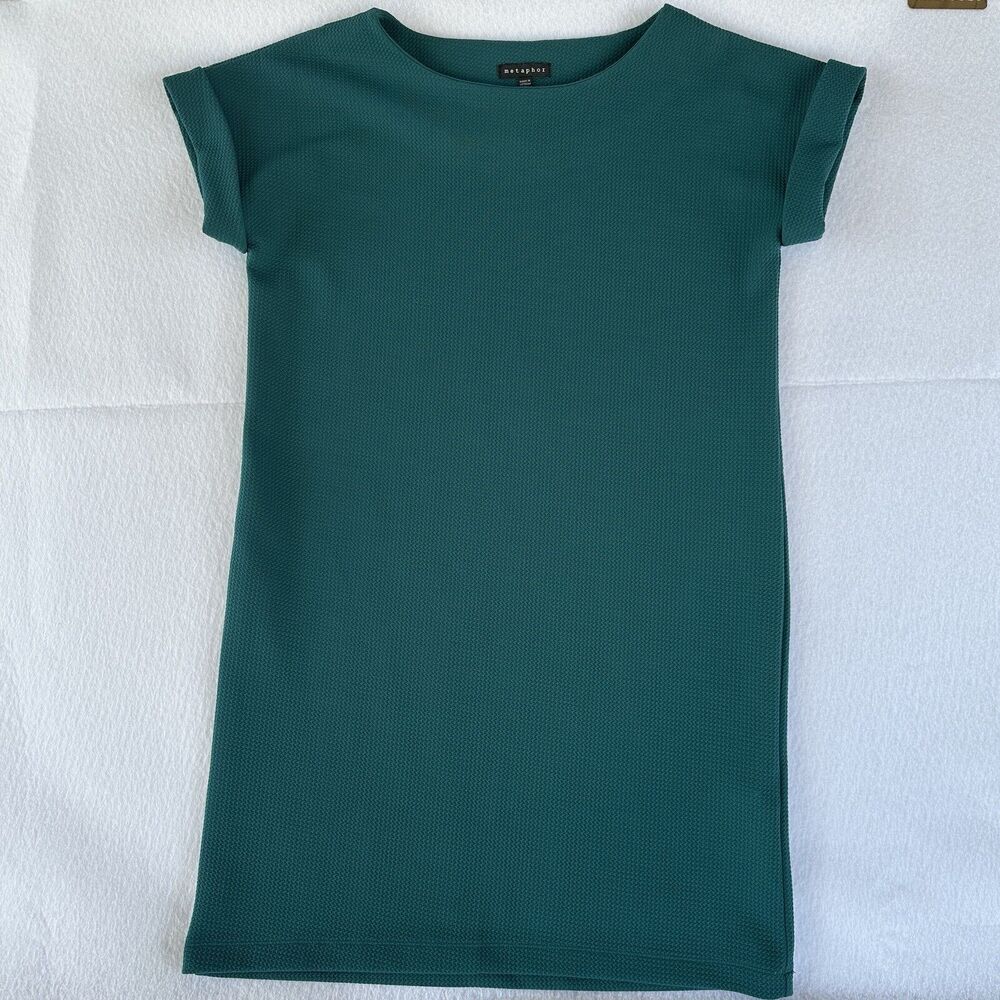 Metaphor Women's Sz 6 Sheath Dress - Teal Round Neck Knee Length